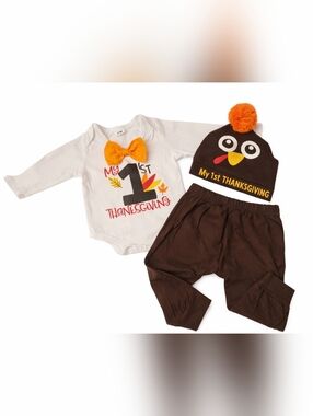My 1st Thanksgiving Turkey Costume Set - White and Brown